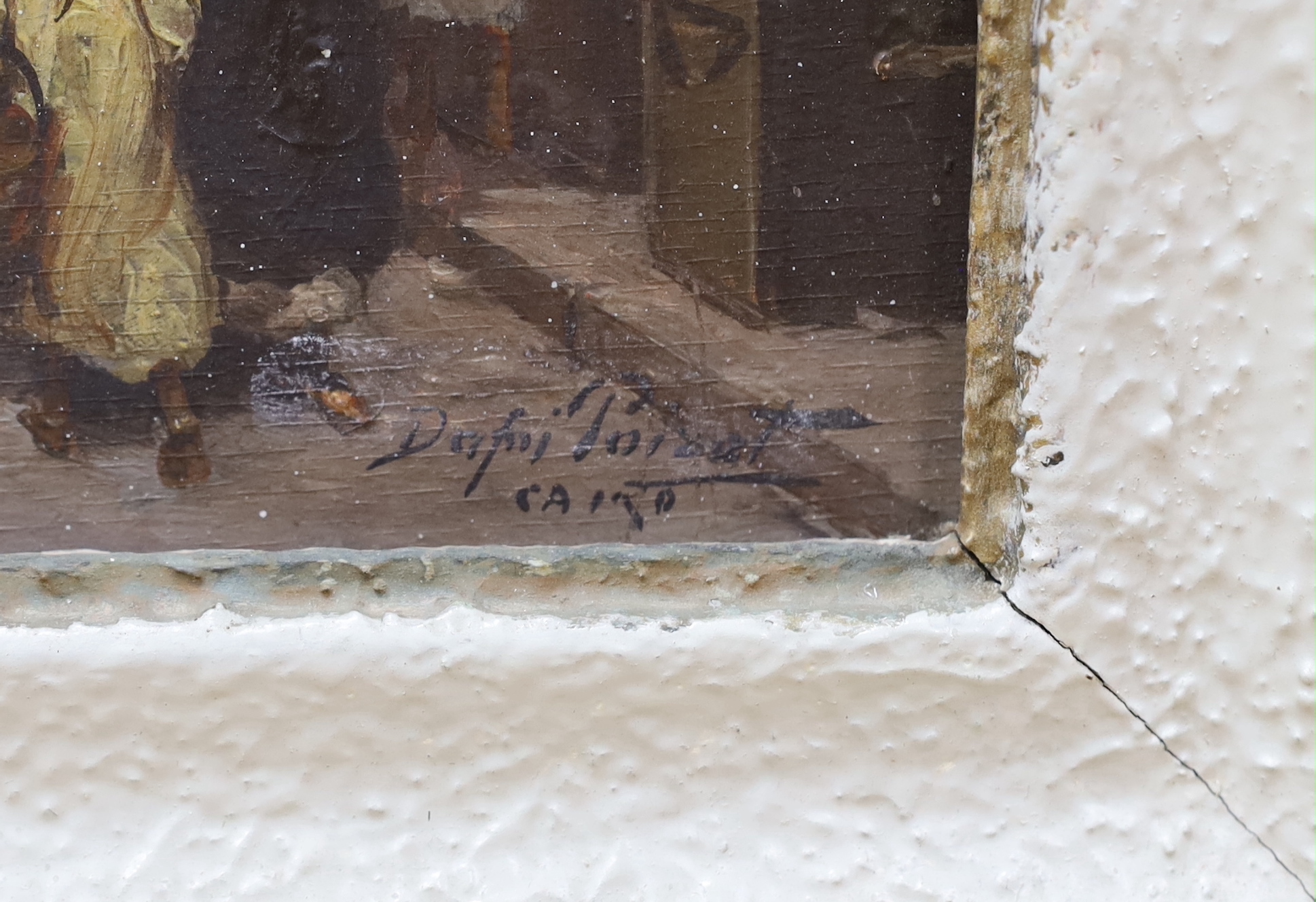 Dafni Poizet (20th. C), oil on board, Cairo street scene with figures, signed and inscribed, 37 x 27cm